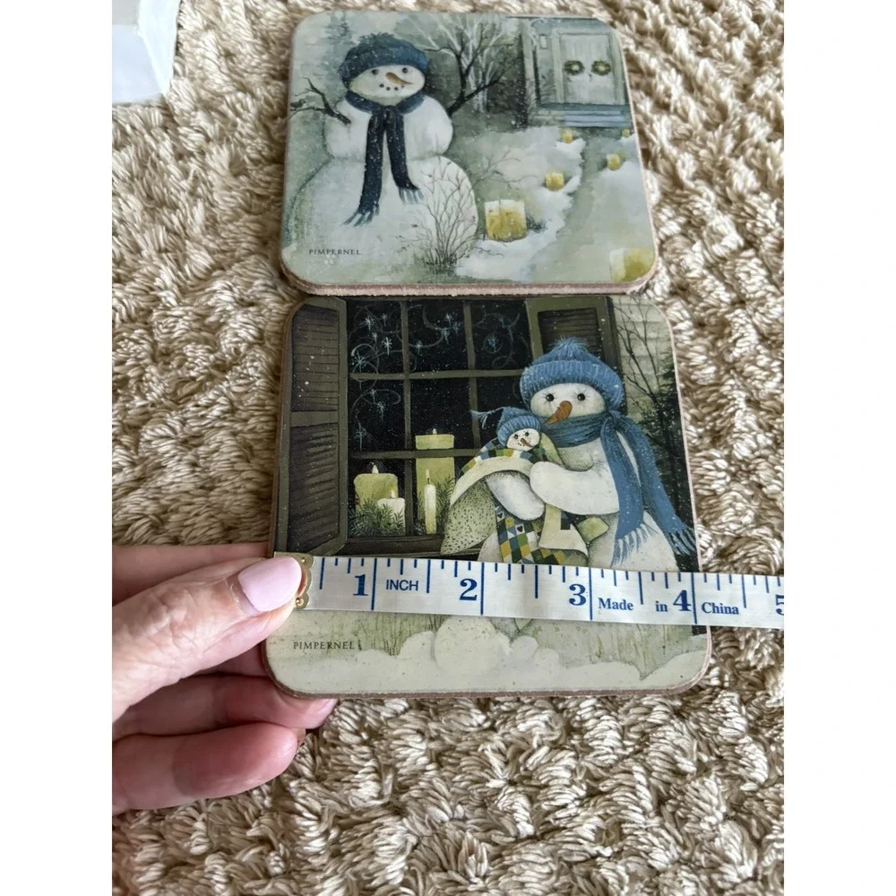 Set of 6 Pimpernel Winter Christmas Snowman Coasters in Box Grandmacore MCM